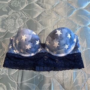 NWOT 32A PINK Victoria's Secret Blue and White Starry Underwire Padded Bra